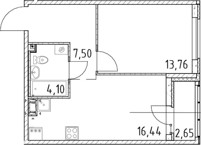 1-комнатная квартира 41.8 м², 12/17 эт., ЖК «Город Первых»